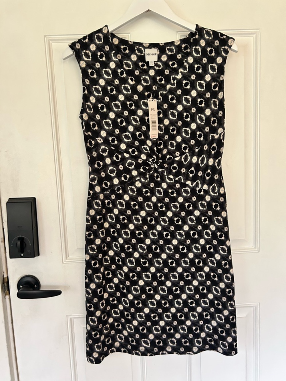 NIC+ZOE Black and White Knot-Front Midi Sheath Dress